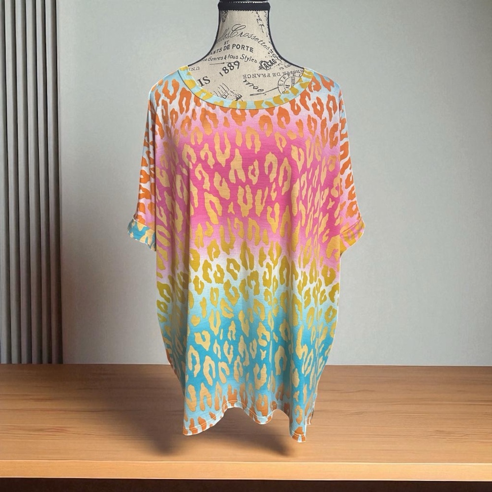Multicolor Leopard Print Short Sleeve Top